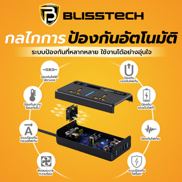 BLISSTECH Car Inverter 300W รุ่น C-300 แปลงไฟรถยนต์ 12V/24V เป็น 220V สำหรับรถยนต์และรถบรรทุก - Image 4