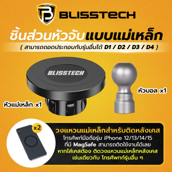 BLISSTECH หัวจับโทรศัพท์แม่เหล็ก Magnetic MagSafe อุปกรณ์เสริมสำหรับที่จับโทรศัพท์